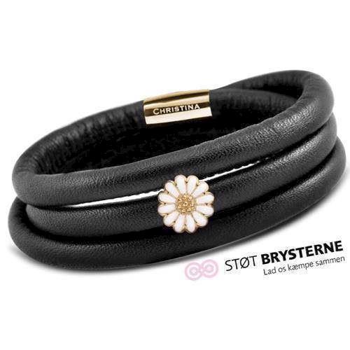 Image of Støt Brysterne 70 cm Læderarmbånd fra Christina Design London med forgyldt marguerit charm